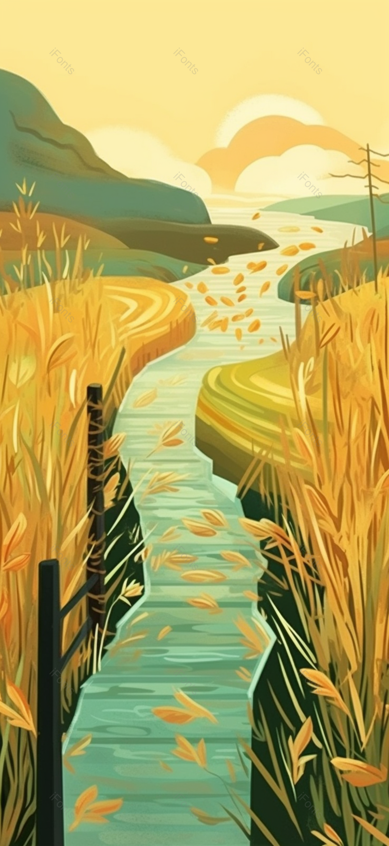 小清新稻田水稻农作物芒种背景图,插画/手绘图,插画/手绘图库,插画/手绘图下载,插画/手绘